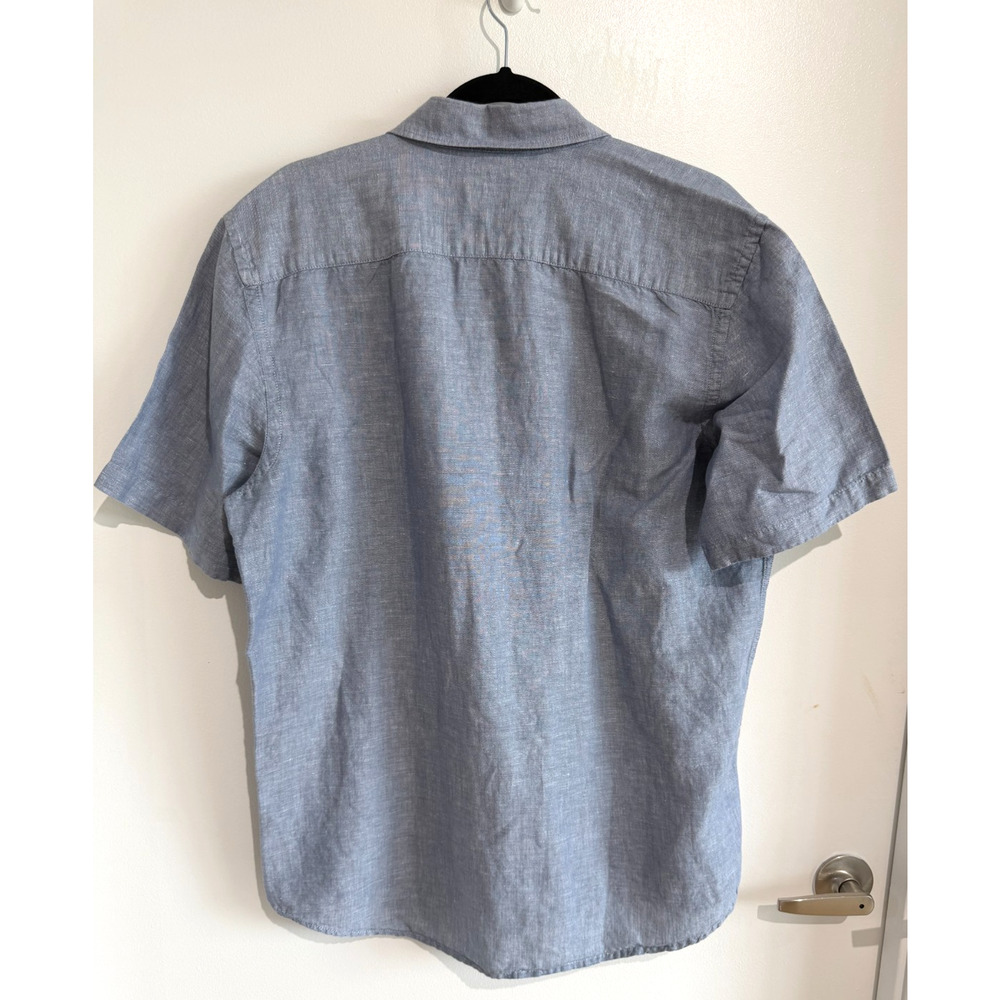 Old Navy Men’s Linen Blend Grey blue Button down Short sleeve Shirt Size L - Picture 2 of 7